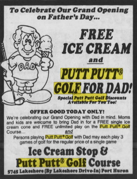 Lakeshore Putt-Putt Golf - June 1985 Ad